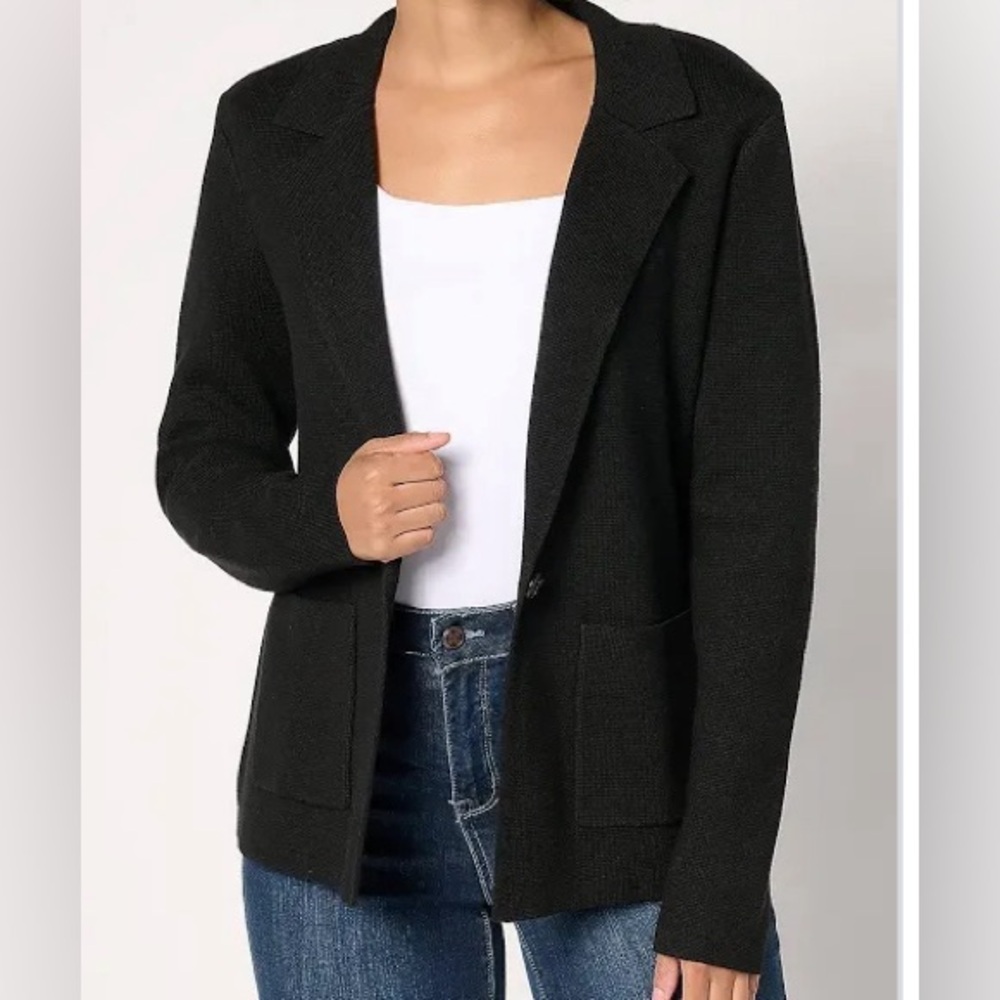 New Isaac Mizrahi Live! Estate Milano Stitch Sweater Blazer Black size Medium